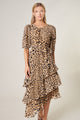 Java Leopard Asymmetrical Celia Ruffle Midi Dress