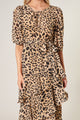 Java Leopard Asymmetrical Celia Ruffle Midi Dress