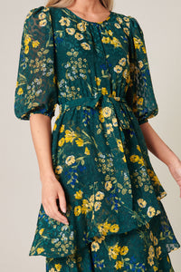 Vanya Floral Asymmetrical Celia Ruffle Midi Dress