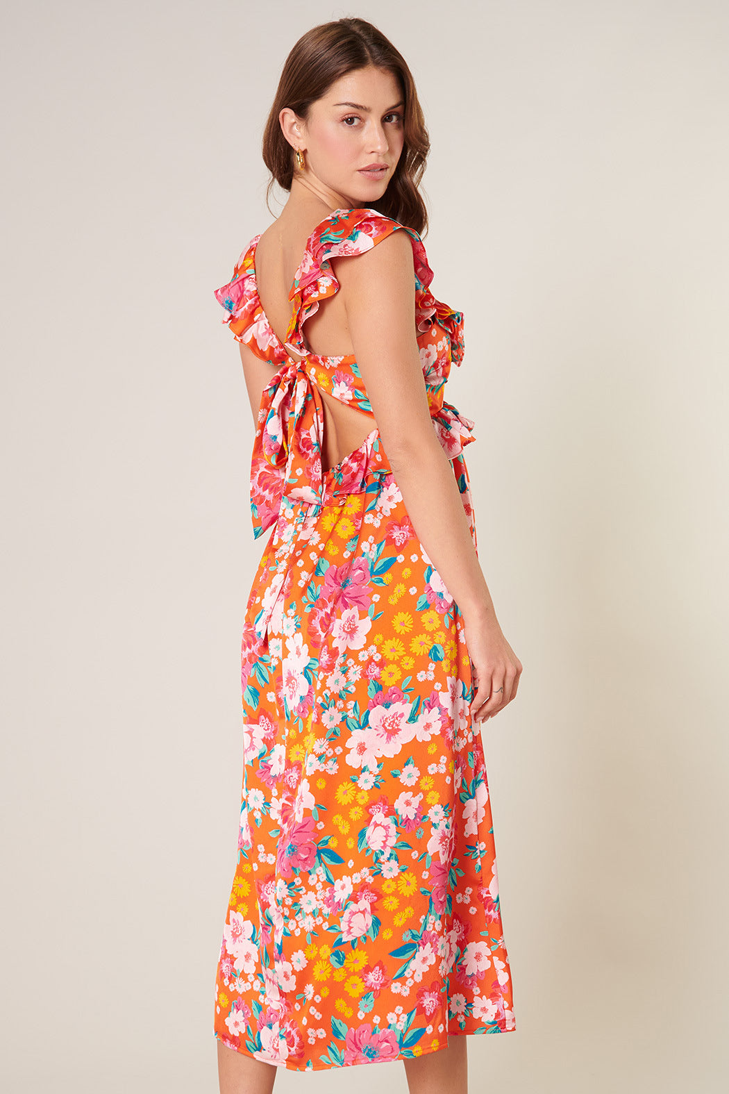 Waverly Floral Lizbeth Ruffle Back Tie Midi Dress – Sugarlips