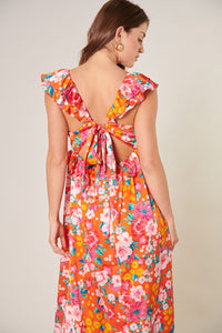 Waverly Floral Lizbeth Ruffle Back Tie Midi Dress
