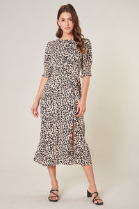 Lassie Leopard Showoff Smocked Waist Midi Dress
