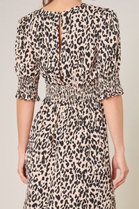 Lassie Leopard Showoff Smocked Waist Midi Dress