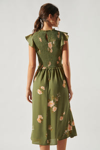 Matcha Blossom Amira Smocked Midi Dress