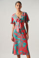 Palm Tropics Joelle Satin Front Tie Midi Dress