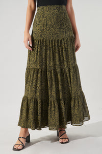 Leonna Olive Leopard Bellingham Tiered Maxi Skirt