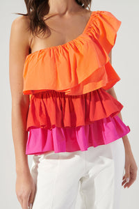 Luciana Colorblock One Shoulder Ruffle Blouse