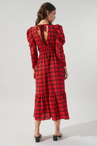 Hampshire Plaid Drape Sleeve Cutout Midi Dress