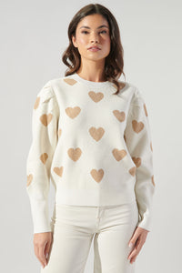 Sweetheart Lurex Puff Sleeve Sweater