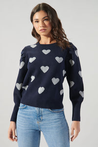 Sweetheart Lurex Puff Sleeve Sweater