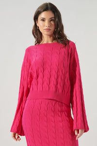 Red Fern Cable Knit Bell Sleeve Sweater