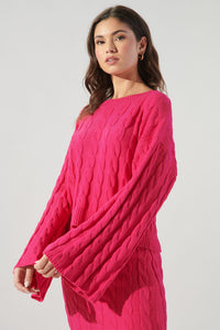 Red Fern Cable Knit Bell Sleeve Sweater