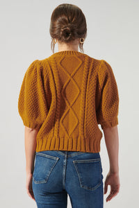 Wish You Well Cable Knit Puff Sleeve Sweater Top