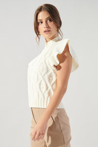 Tatum Flutter Sleeve Cable Knit Sweater Top