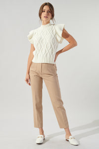 Tatum Flutter Sleeve Cable Knit Sweater Top