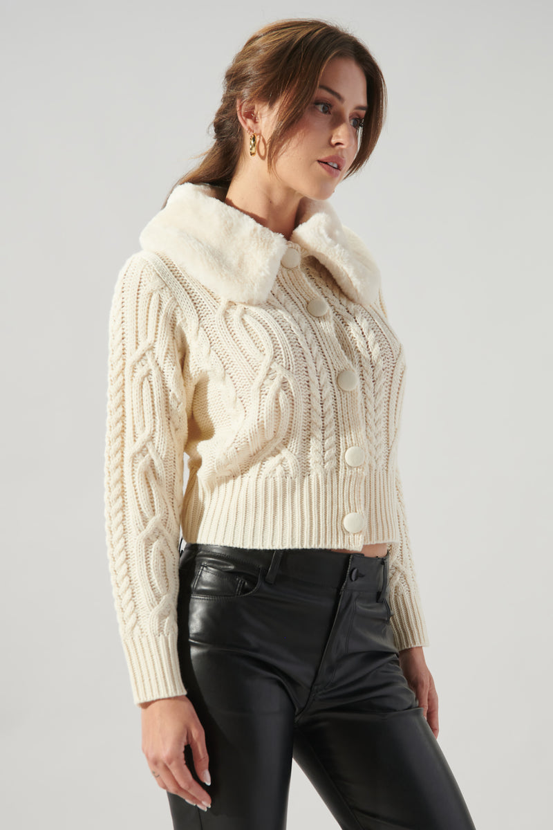 Caramel Brown Fur Collar Cardigan