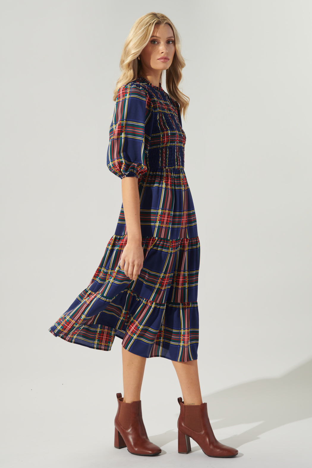 Lakeview Plaid Smocked Tiered Midi Dress Sugarlips Lakeview Plaid Smocked Tiered Midi Dress Sugarlips