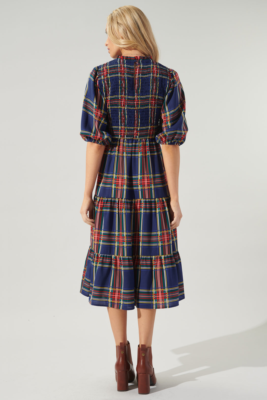 plaid midi shirt dress Dylin Plaid Wrap Tie Midi Shirt Dress in Olive