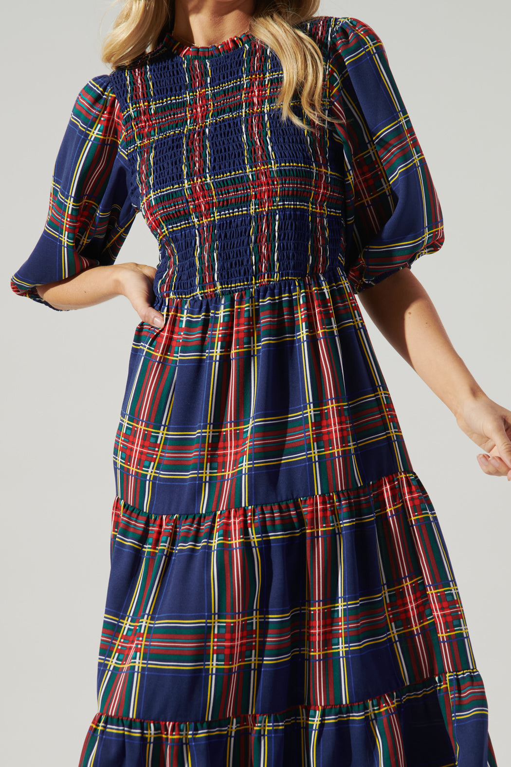 Lakeview Plaid Smocked Tiered Midi Dress Sugarlips Lakeview Plaid Smocked Tiered Midi Dress Sugarlips