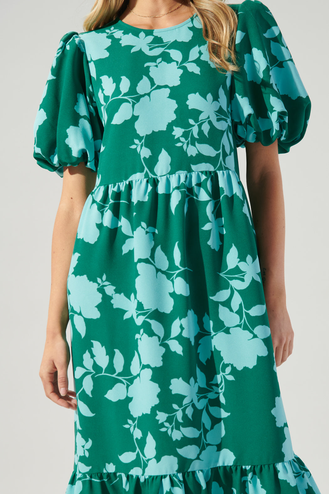Aruba Floral Papillon Puff Sleeve Midi Dress – Sugarlips