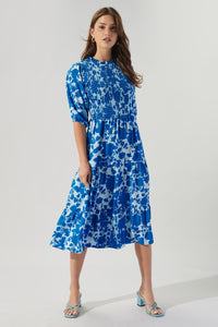 Marinelle Floral Frazier Smocked Tiered Midi Dress