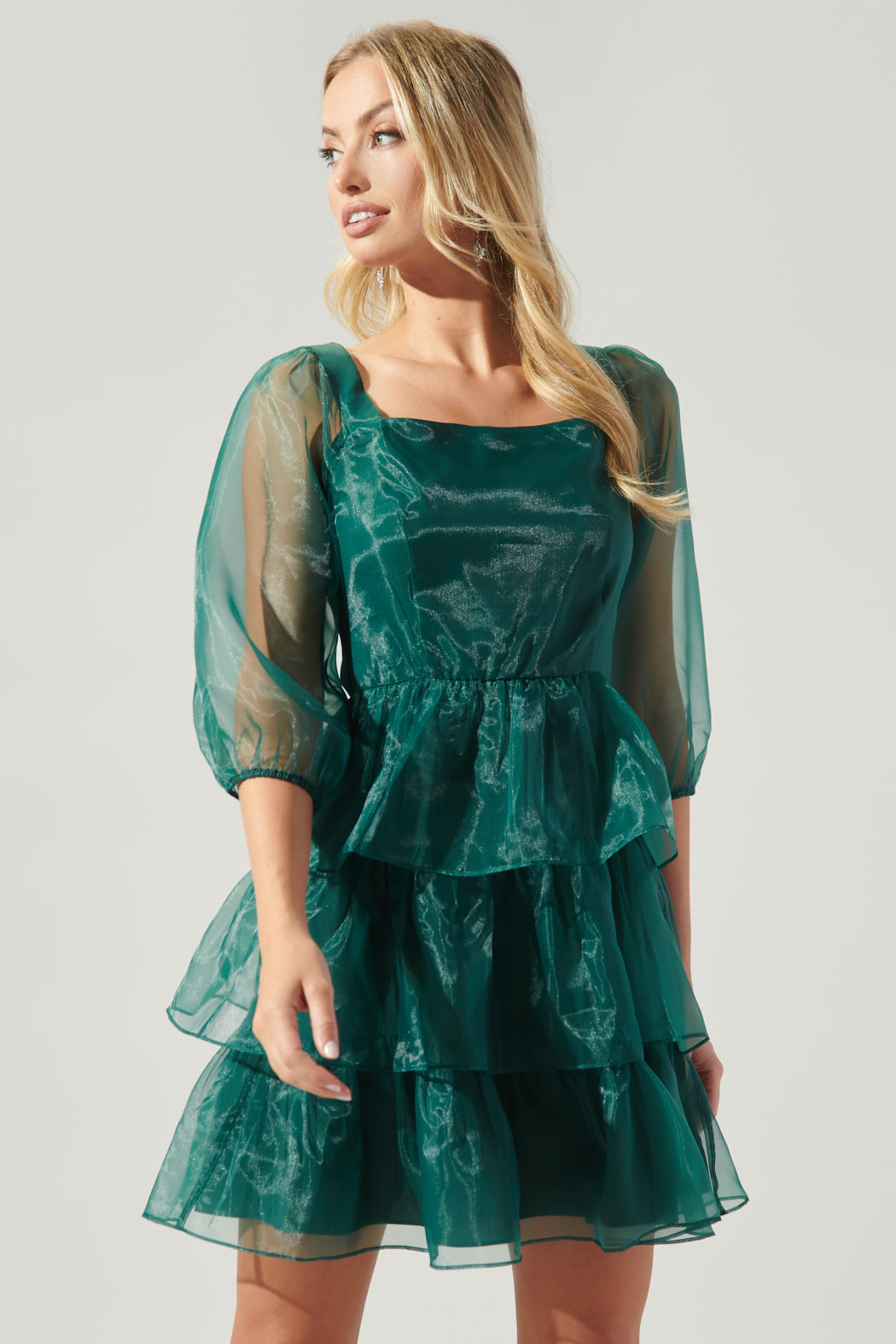 Ozzie Square Neck Organza Tiered Mini Dress Sugarlips Ozzie Square Neck Organza Tiered Mini Dress Sugarlips