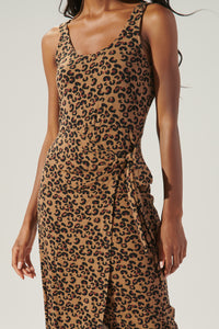 Lea Leopard Side Tie Jersey Knit Tank Dress