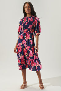 Maeve Floral Frazier Smocked Tiered Midi Dress
