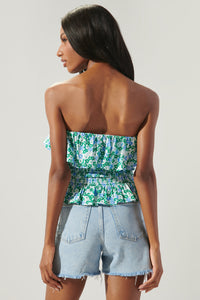 Turquatic Floral Brienne Smocked Ruffle Tube Top