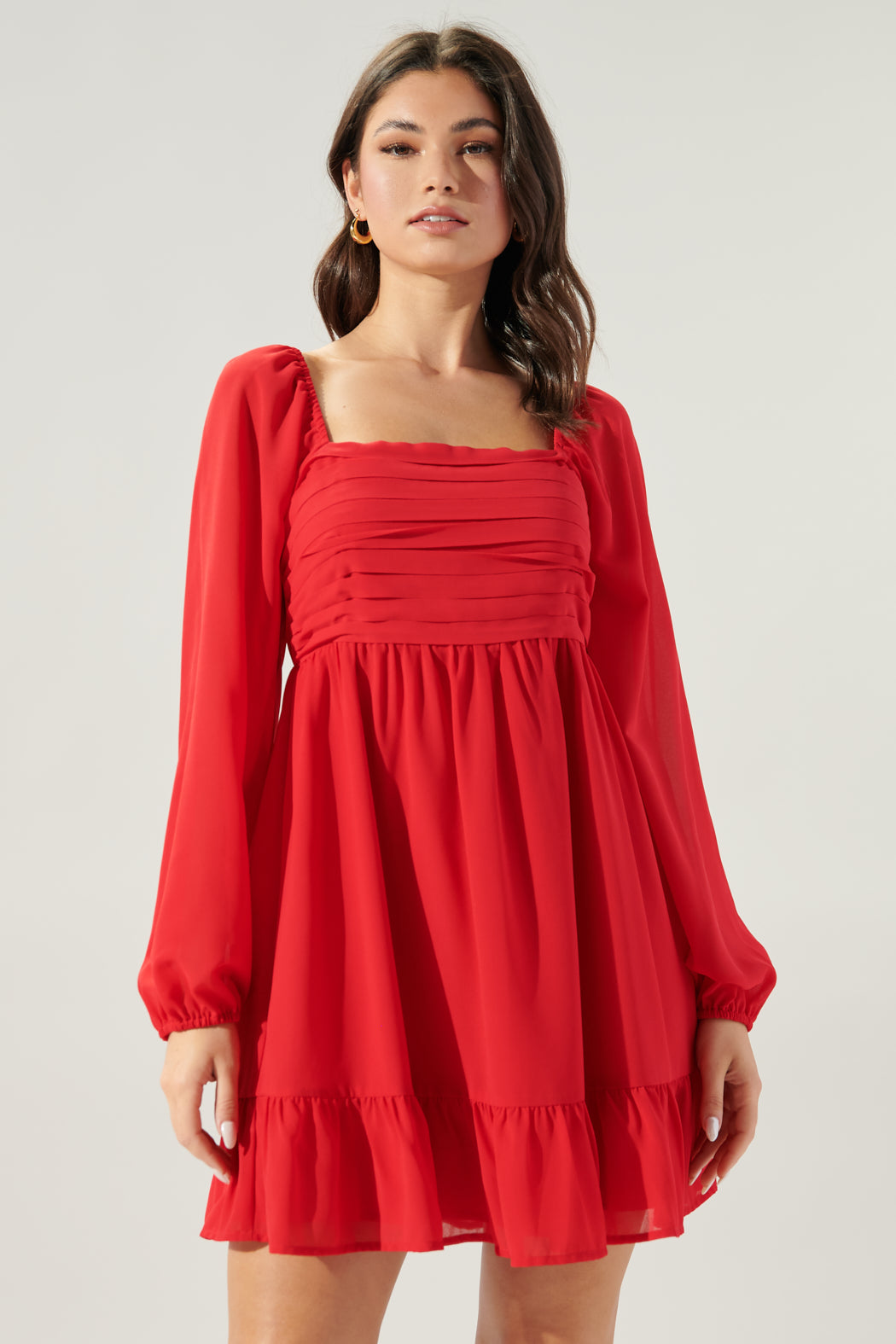babydoll red dress Dalkos Ruched Babydoll Mini Dress