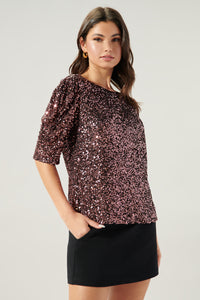 Carina Ruched Sleeve Sequin Top