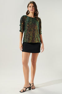 Carina Ruched Sleeve Sequin Top