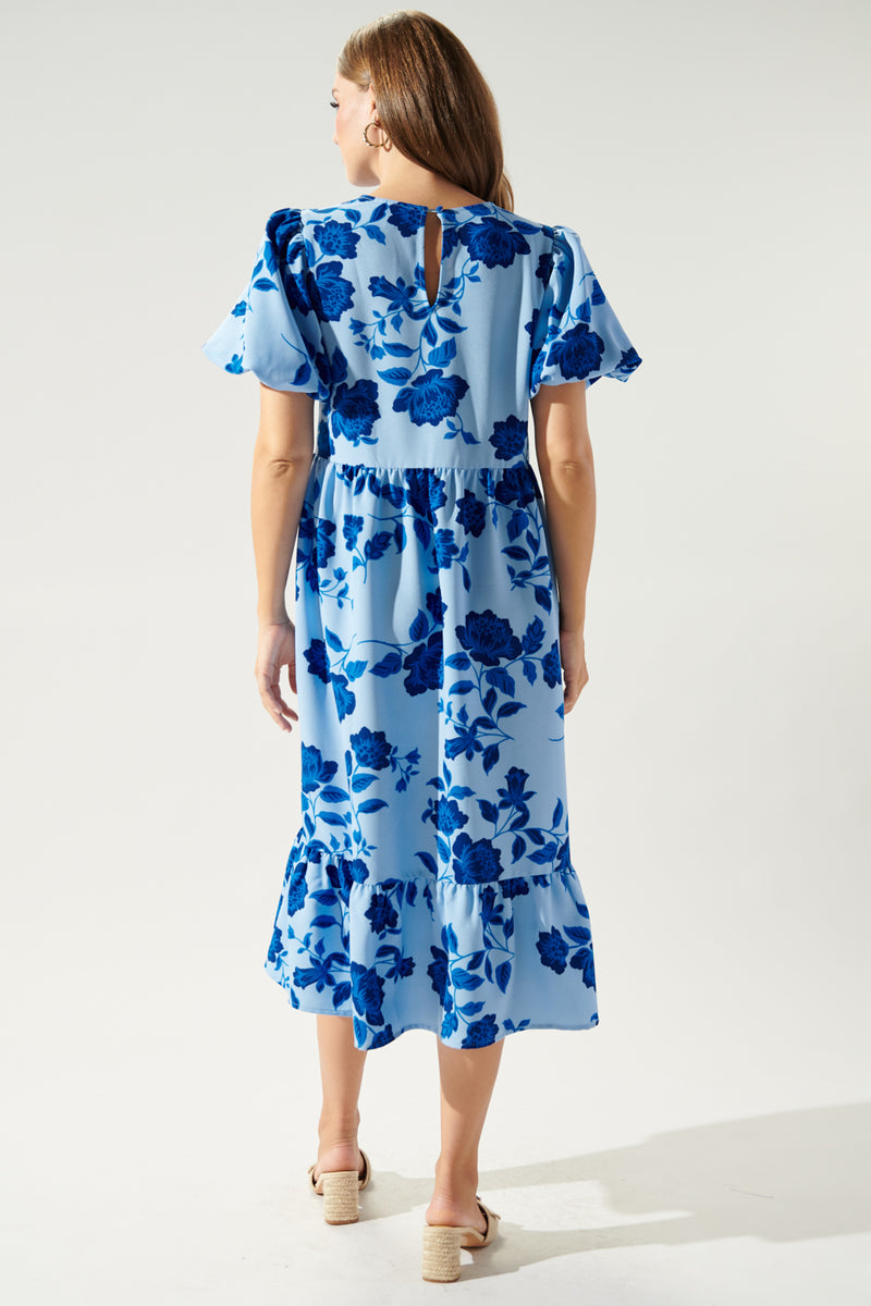 Skyline Floral Papillon Puff Sleeve Midi Dress – Sugarlips