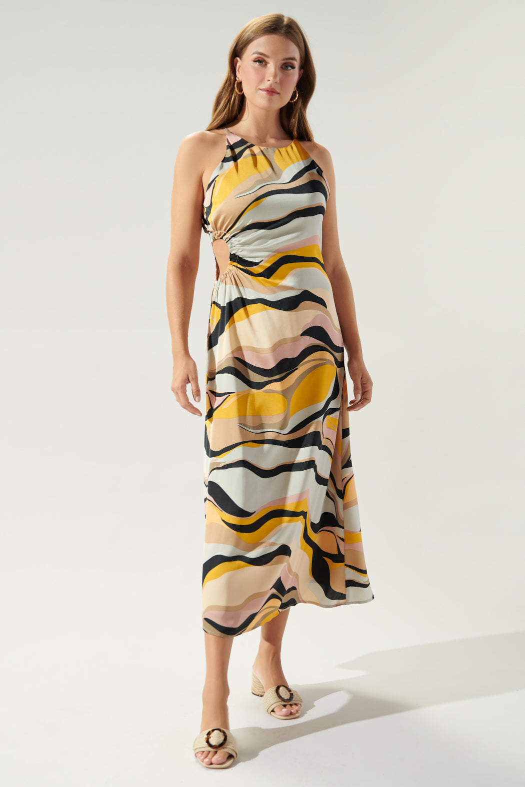 cut out ruched midi dress Aleah Cut Out Ruched Midi Dress - Neon Pink