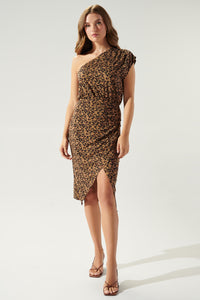 Lea Leopard Kassandra One Shoulder Tulip Jersey Knit Dress