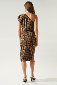 Lea Leopard Kassandra One Shoulder Tulip Jersey Knit Dress