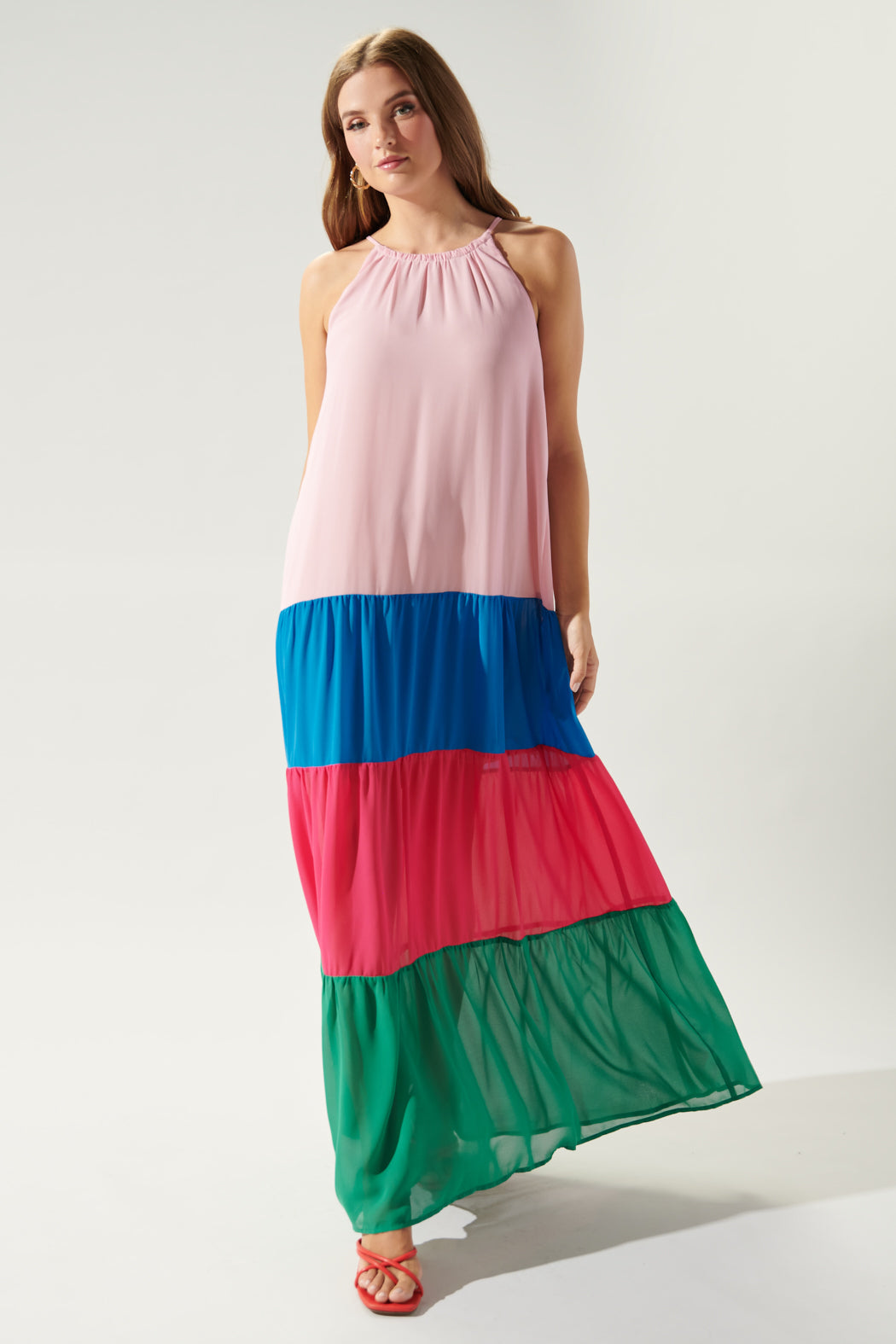 Rainbow Rays Colorblock Maxi Dress PINK-MULTI / S by Sugarlips Rainbow Rays Colorblock Maxi Dress PINK-MULTI / S by Sugarlips