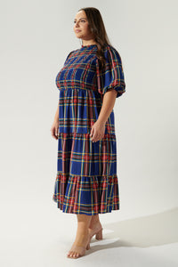 Lakeview Plaid Smocked Tiered Midi Dress Curve