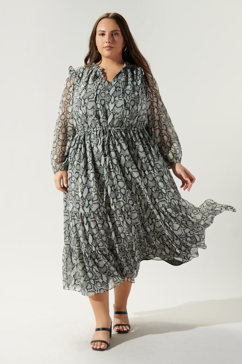 Alina Snake Print Tiered Midi Dress Curve – Sugarlips