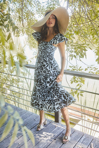 Morning Tropics Lou Smocked Tiered Midi Dress