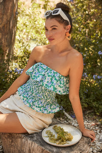 Turquatic Floral Brienne Smocked Ruffle Tube Top