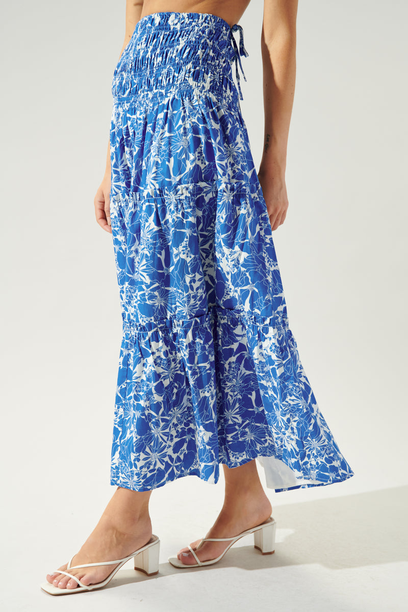 Marina Floral Smocked Tiered Midi Skirt – Sugarlips