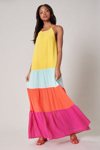 Rainbow Rays Bright Colorblock Maxi Dress
