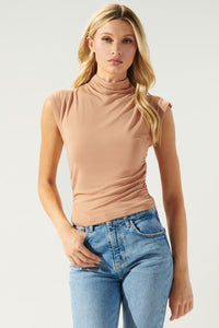 On the Go Mock Neck Ruched Jersey Knit Top