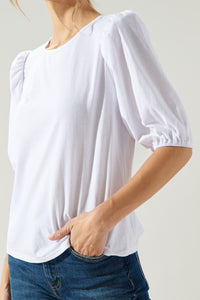 Bettina Puff Sleeve Cotton Knit T Shirt