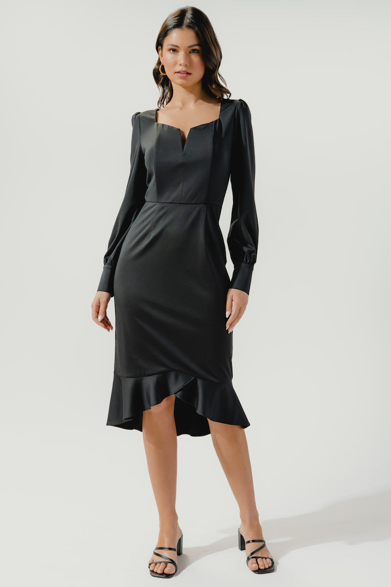 flounce bodycon dress Romantic Bodycon Midi Dress, Flowy Ruffle Detail