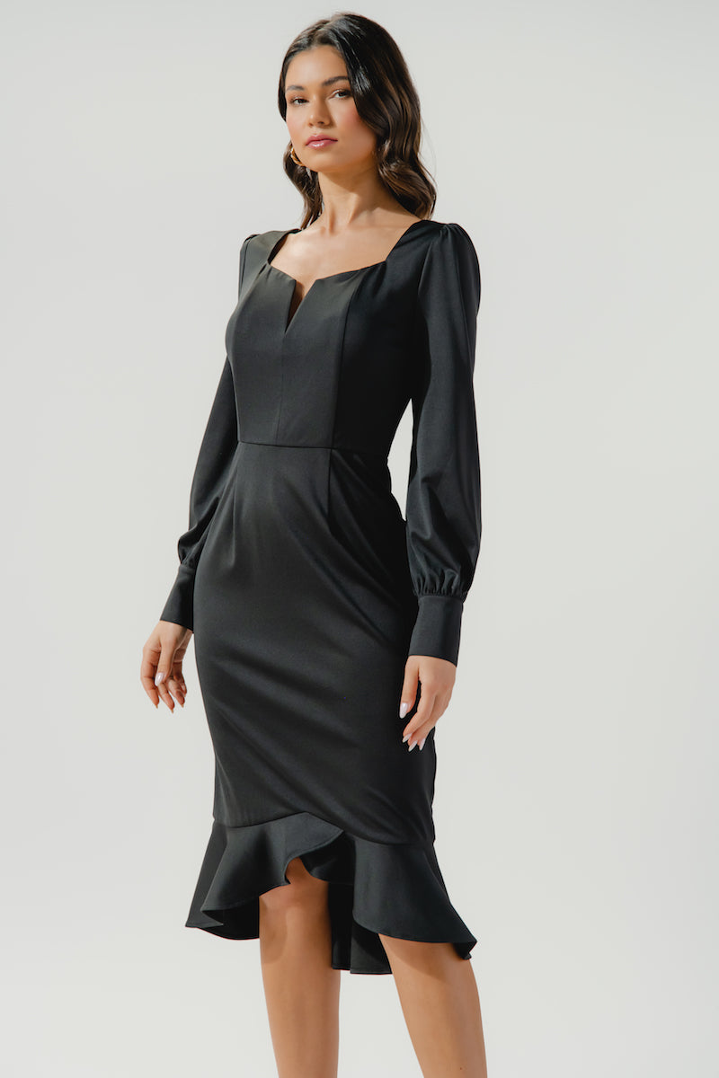 bodycon flounce dress Black Off-the-shoulder Bodycon Dress