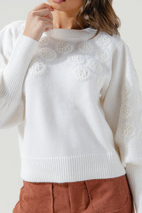 Neva Embroidered Flower Mutton Sleeve Sweater