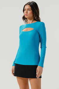Cecile Long Sleeve Ribbed Knit Cut Out Top