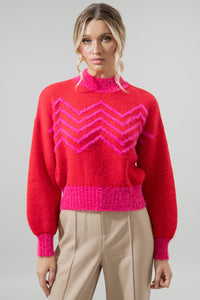 Zanie Chevron Mock Neck Cropped Sweater